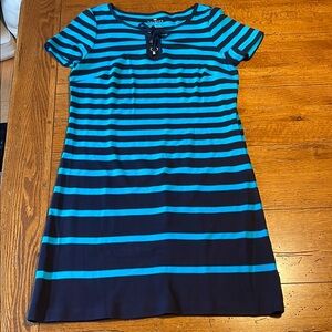 Talbots Teal and Black Striped Top